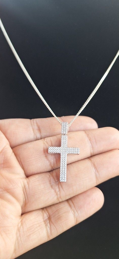 2mm 20inch Italian 925 Silver Necklace And Cross Pendant