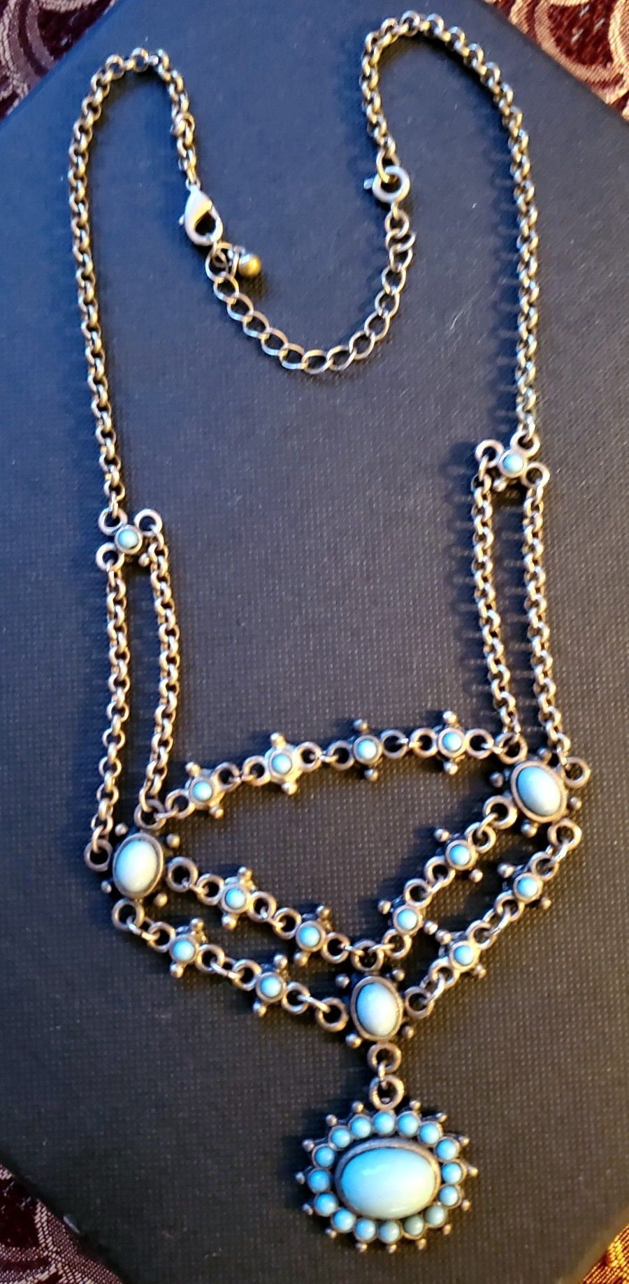 Turquoise & Silver Color Linked Necklace