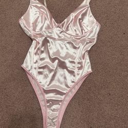 New Small Pink Satin Bodysuit Lingerie Festival Cosplay Outfit 