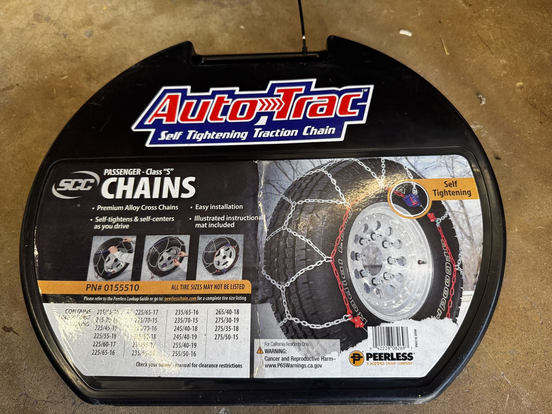 SCC Auto-Trac Tire Chains (Self-Tightening, Class S) – Brand New, Never Used