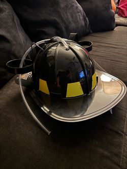 Firefighter Beer Drinking Helmet Hat with Dual Can Holders & Straws