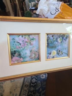 Pansy/Sweetpea Art Double Gold Mat and Frame Mcm Shabbychic Cottagecore
