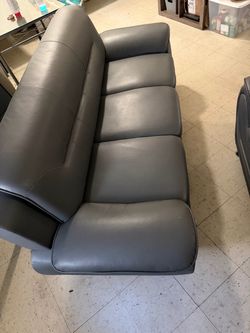 Gray Leather 3-Seat Sofa
