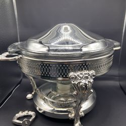 Vintage Silver Plate Chafing Dish Set Glass Insert Candle Warmer Buffet Server