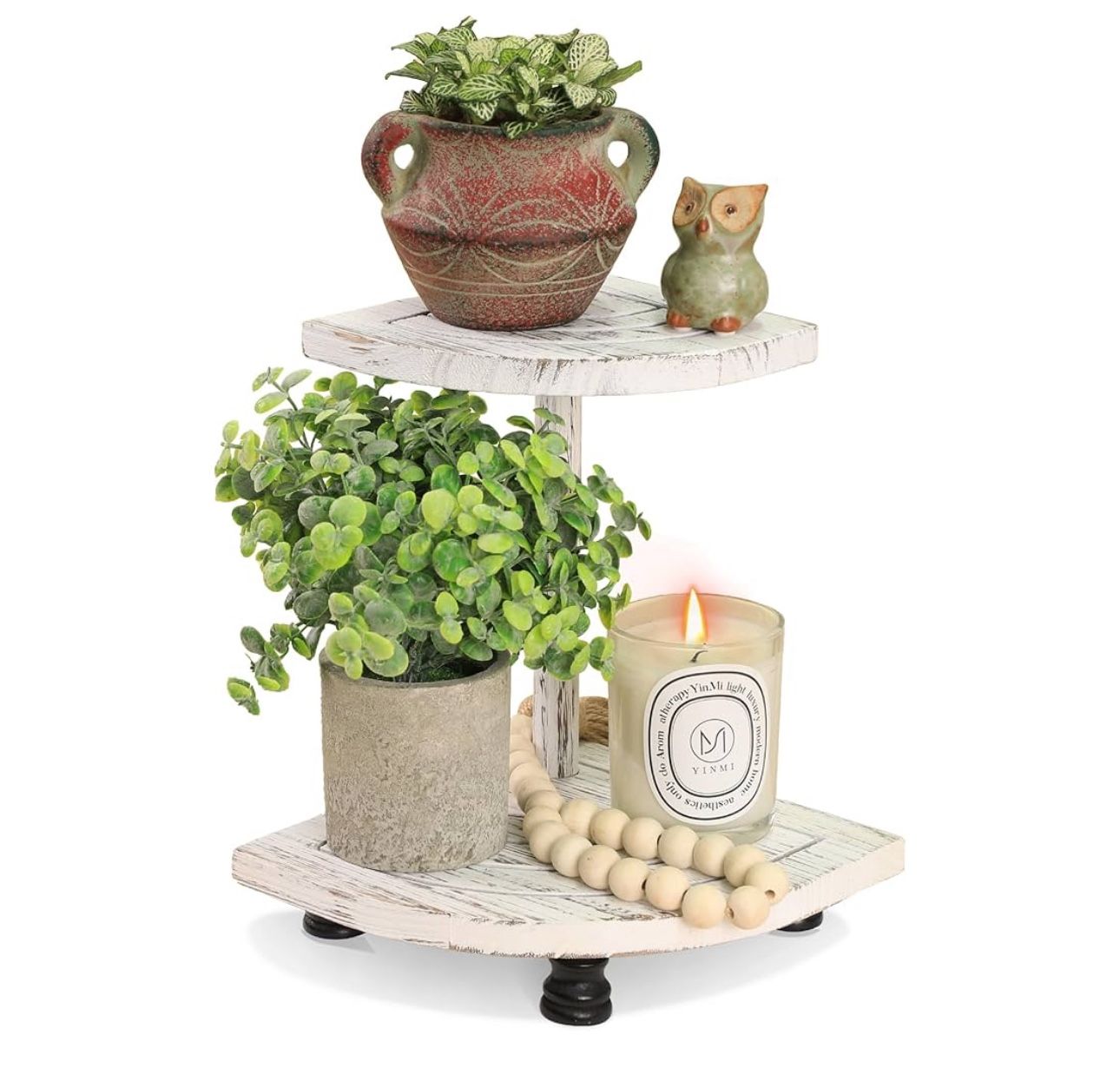 Brand New Decorative Wood Riser for Display, 2-Tier Farmhouse Corner Shelf