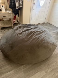 Large Gray Suede Bean Bag Chair