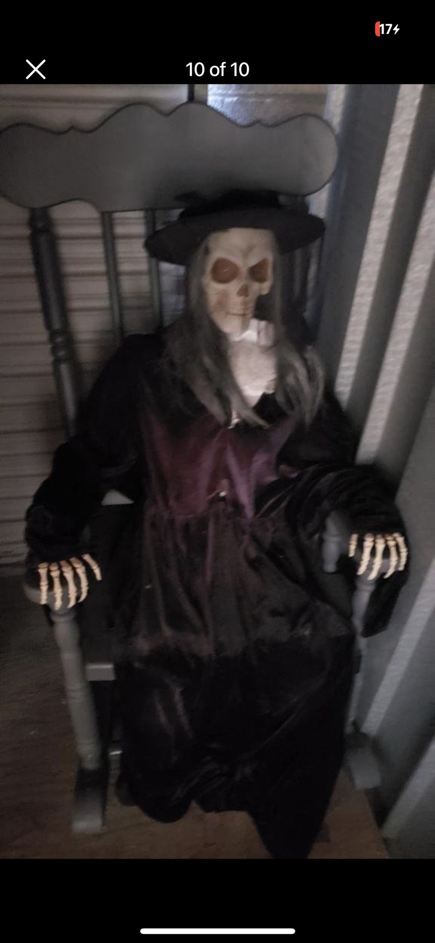 Home Accents Rocking Chair Skeleton With Cat Animated Halloween Prop Animatronic