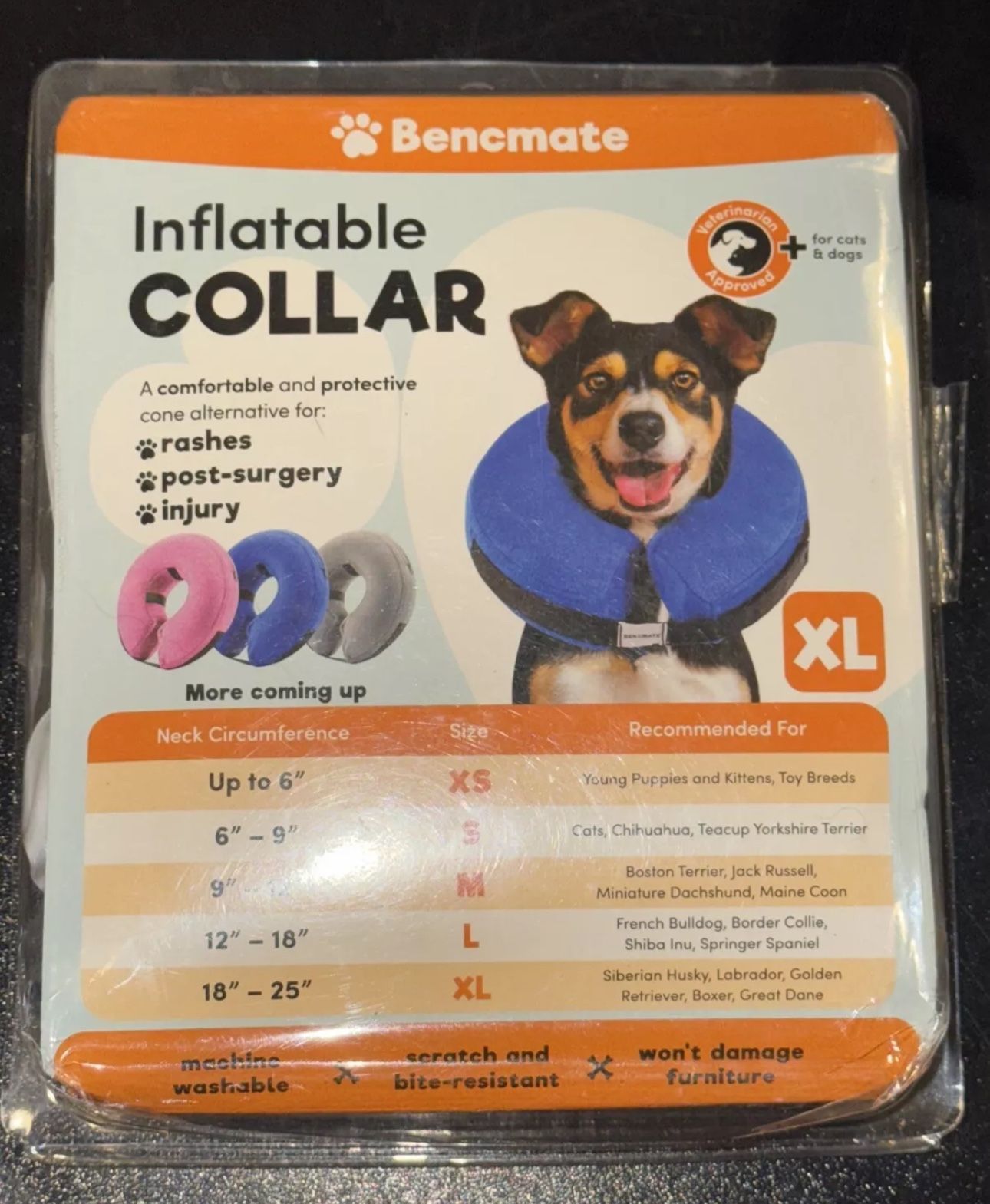 BENCMATE Protective Inflatable Collar for Dogs and Cats -Pet Recovery Collar XL