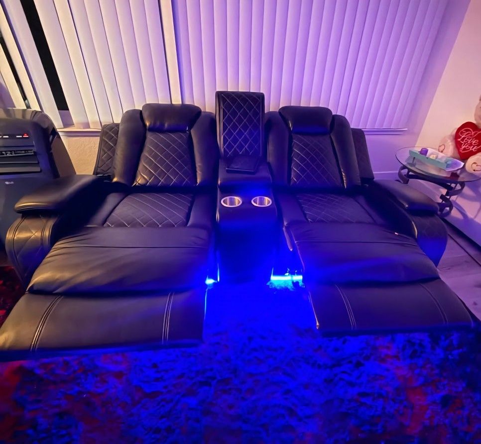 Electric Recliner Couch Set Black Leather