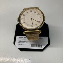 Fendi Palazzo Goldtone Stainless Steel Mesh Bracelet Watch with Box 