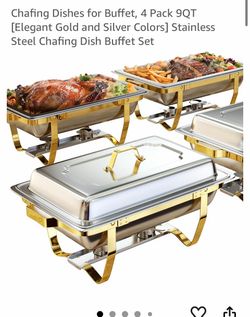 Set of 4 chaffing food warmers gold stand