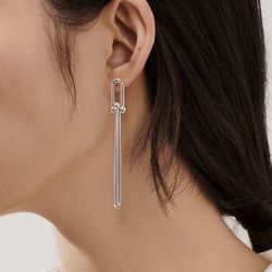 Hardware Double Long Link Sterling Silver Earrings 