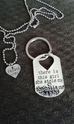 Daddy daughter necklace keychain set