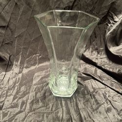 Vintage HEAVY Glass Vase Hexagon Clear Flower Vase