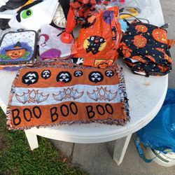 Halloween Stuff Five Pot Holders Five Place Nuts Two Tablecloths And A Flag $10 Takes Everything