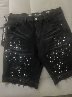 Homme Douleur Black Studded Denim Shorts W29