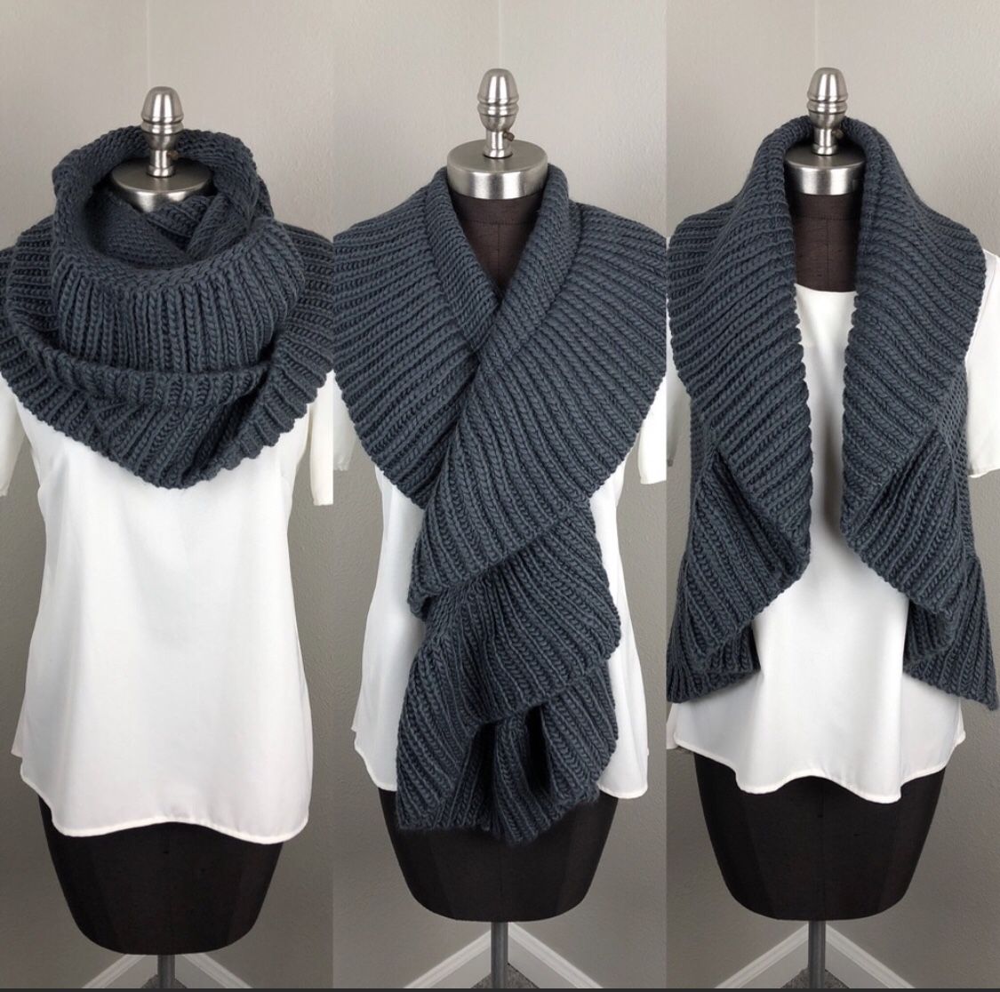 NWT Grey Chunky Knit Infinity Scarf Sweater Vest 360 Loop Scarf VT Luxe by Collection18
