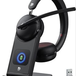 Wireless Headset with Mic for Work-Bluetooth 5.3 Headset with Noise Cancelling, Wireless Headsets with 65Hrs Battery & 10Min Fast Charge, Smart Dock w