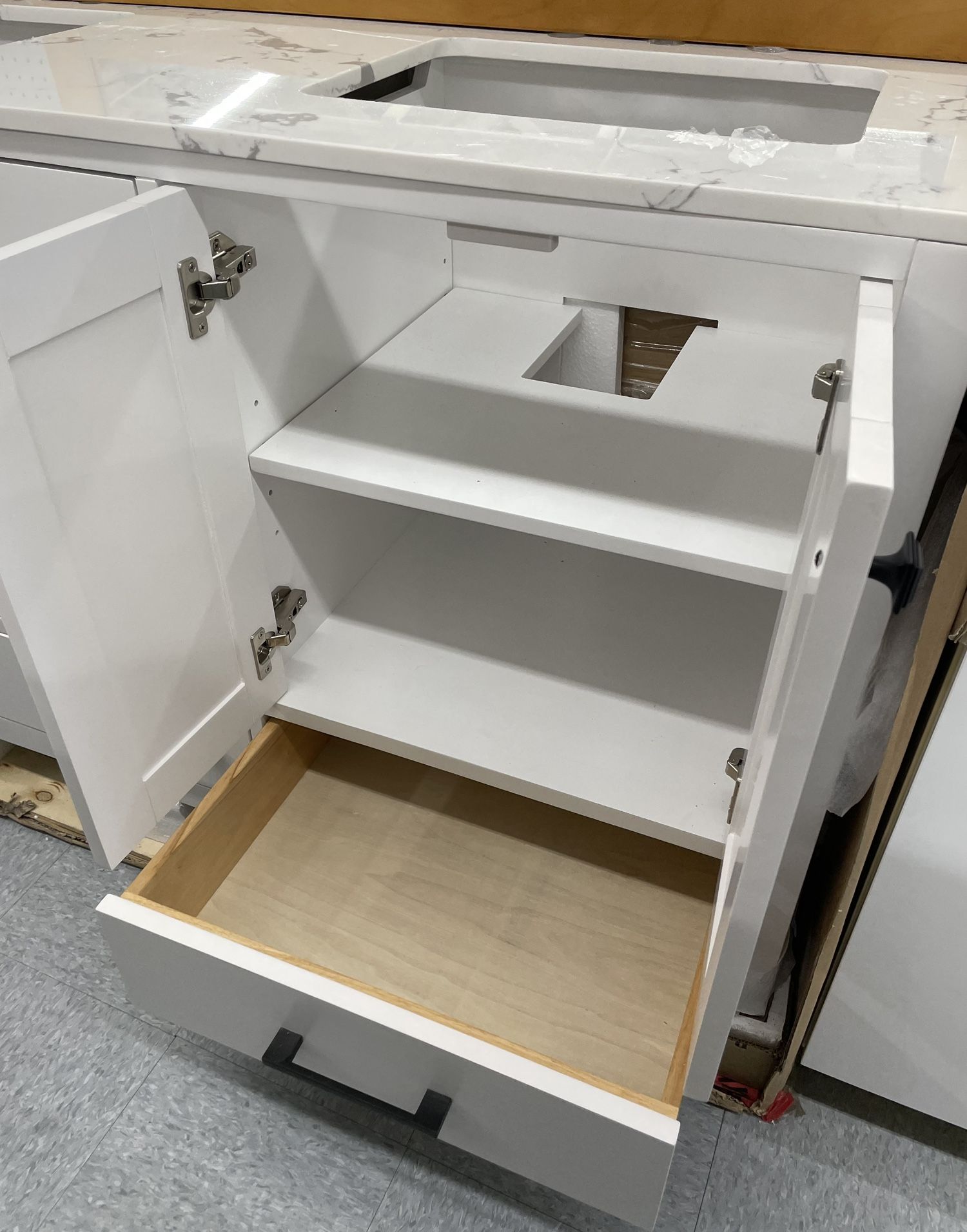 Bathroom vanity cabinet 60” full mango Quartz top with sinks And Backsplash