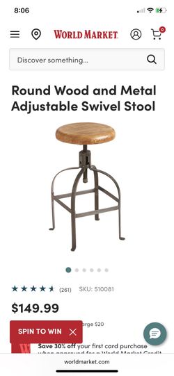 Round Wood and Metal Adjustable Swivel Bar Stool