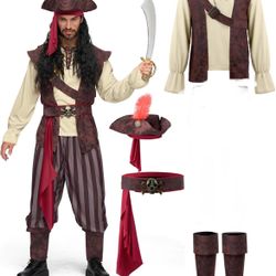 Caribbean Pirate Costume Adult Sea Captain, Large *BRAND NEW*