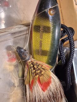 Vintage Fishing Lure with Feather Tail
