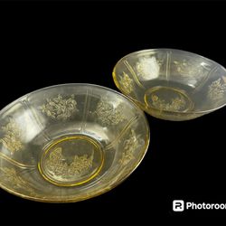 $10 EACH- Vintage Yellow Depression Glass Sharon CABBAGE ROSE 8.5" Serving Bowl