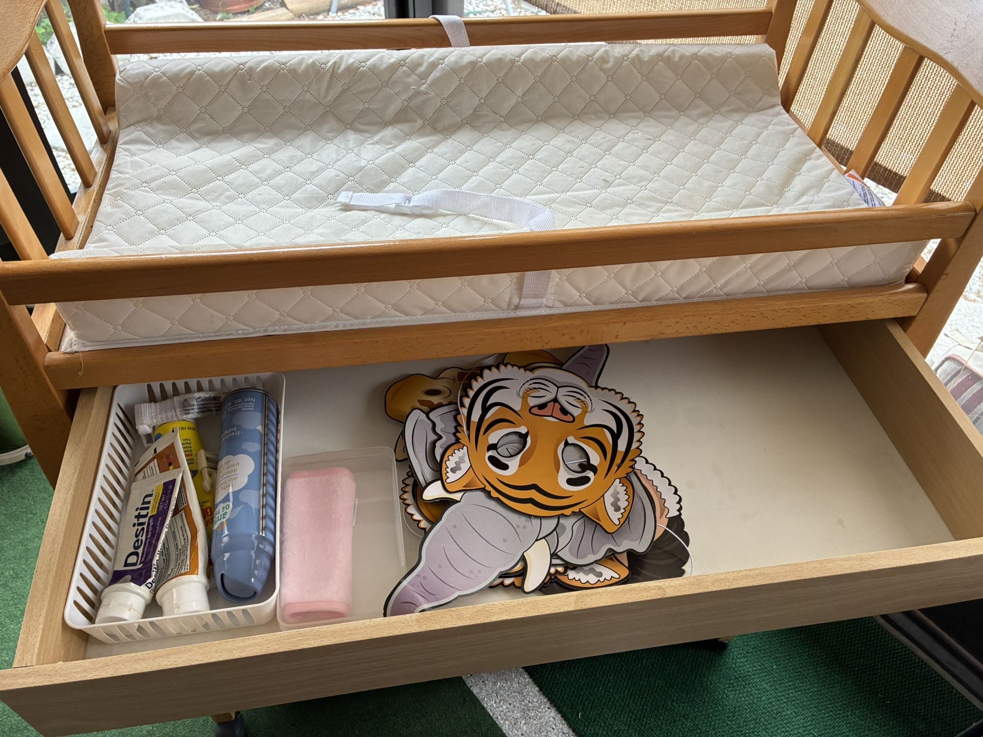 Baby changing table, with Pad & diapers, With A Pull Out Drawer -All For $50