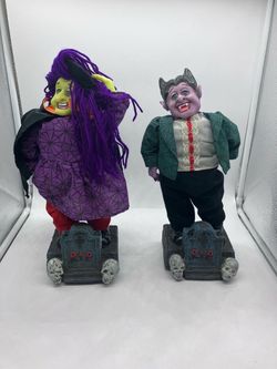 Halloween Animated Witch and Vampire Figures Set
