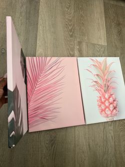 Tropical Pink Canvas Wall Art Set of 3