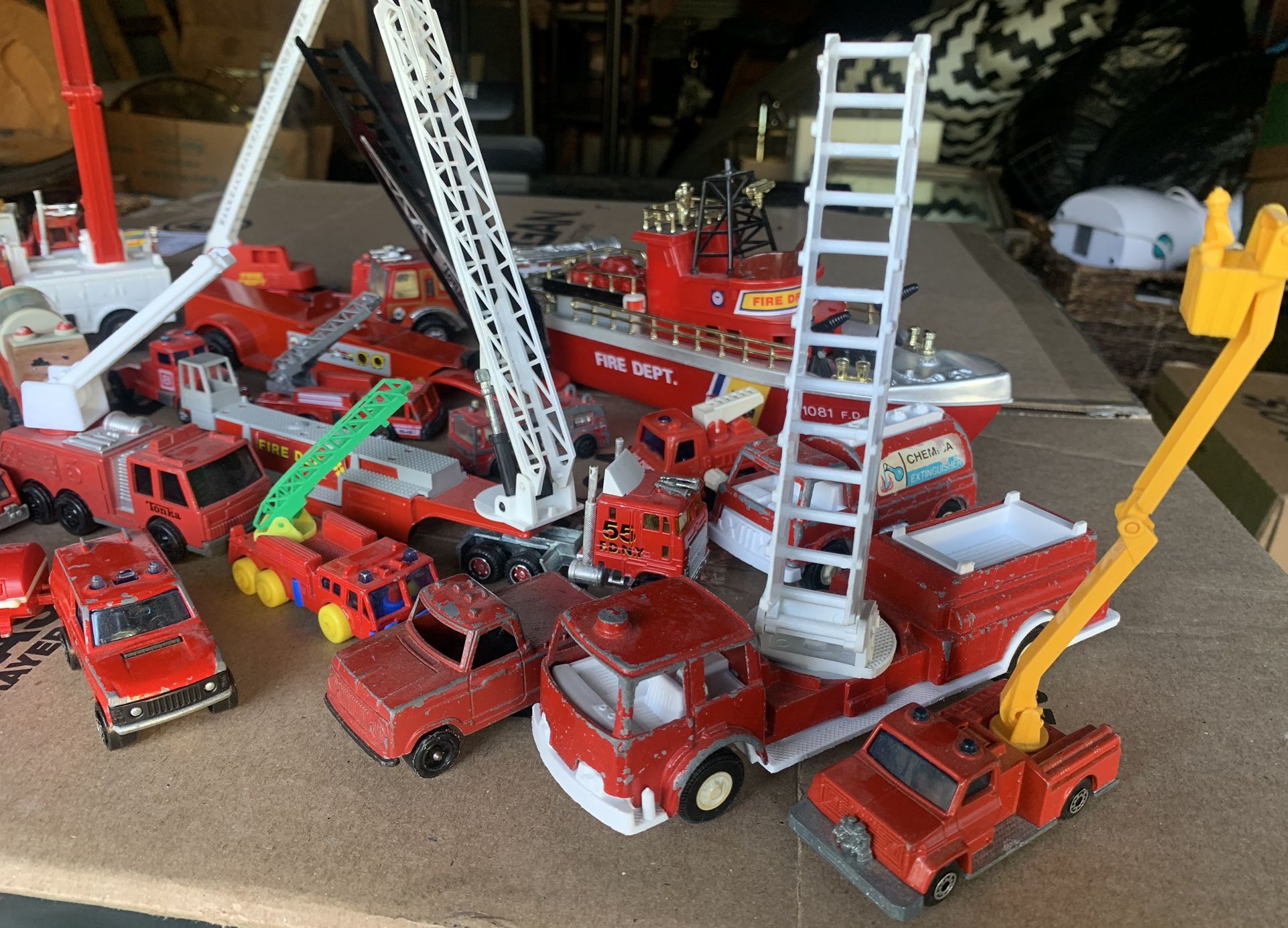 Vintage Fire Truck/Car/Boat/Trailer + Parts Accessories Toy Lot Collection