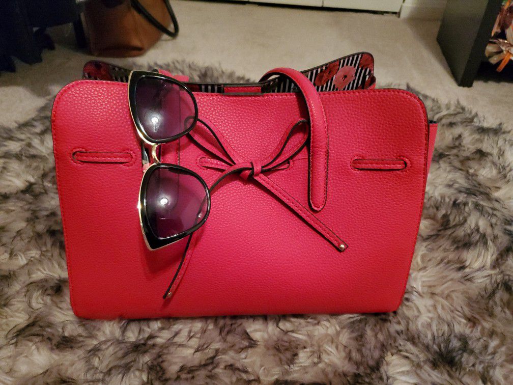 Cherry Red Purse with Sunglasses