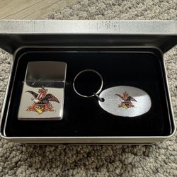 ZIPPO ANHEUSER BUSCH POLISHED CHROME LIGHTER IN BOX WITH KEYCHAIN