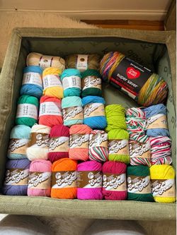 Cotton Yarn Destash Lot — Sugar’n Cream, Loops & Threads, Lion Brand 24/7, Red Heart Bitty Stripes — 30+ Skeins Mixed Colors