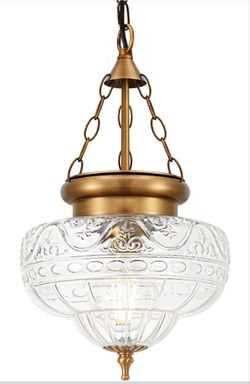 (Brand New in Box)  Vintage Pendant Light, Brushed Antique Brass Pendant Lights Kitchen Island with Unique Thickened Glass, Penant Lighting Fixtures w