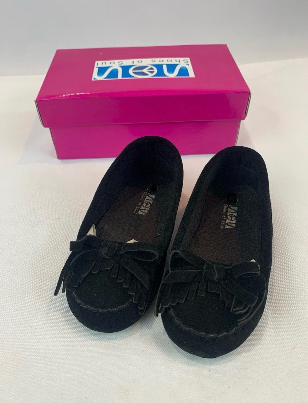 Brand New Toddler Girls Black Fringed Moccasin Flats- avail in sizes 5,6
