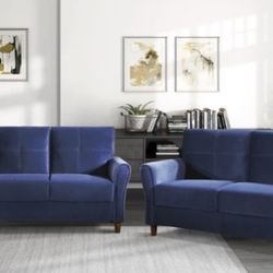 Dunleith Blue Velvet Living Room Set (Sofa, loveseat, Sectional options