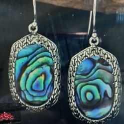 🌀SANTA FE, ABALONE EARRINGS SURROUNDED BY STERLING SILVER. HYPOALLERGENIC STERLING WIRES. (R-90554)
