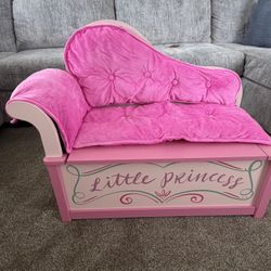 Kids Princess Chaise Lounge with Storage, Features Toy Box Bench Seat Safety