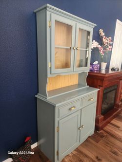 French Country Blue 2-Piece Step-Back Hutch – Solid Wood – 68" Tall
