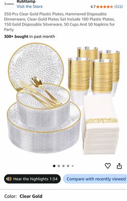 350-Piece Clear Gold Disposable Dinnerware Set