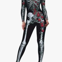 Size Small Women Halloween Party Costume Skull Print Long Sleeve