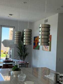 Set of 4 Brushed Nickel Pendant Lights