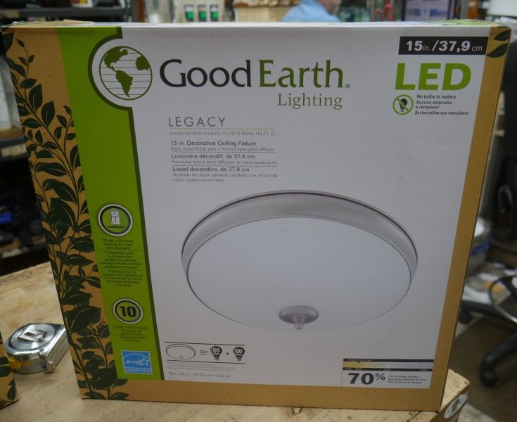 Good Earth Lighting Legacy 1-Light 15-in Satin Nickel LED Flush Mount Light. new