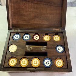 Vintage Mahogany Box of  Poker Chips
