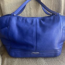 COACH CARRIE TOTE BAG BLUE LEATHER