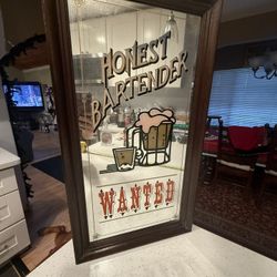 Honest Bartender Wanted” Vintage Bar Mirror — Man Cave / Bar Decor