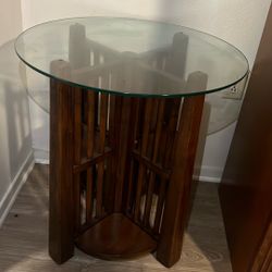 Mesa Antigua De Madera Con Vidrio. Antique Wooden Table With Glass