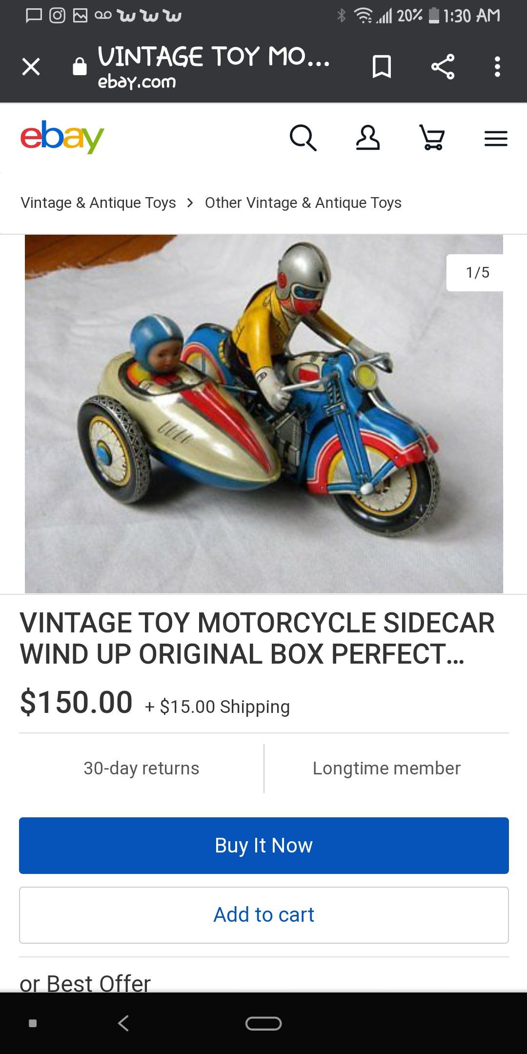 Antique vintage motorcycle sidecar toy for sale