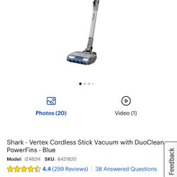 Shark - Vertex Cordless Stick Vacuum with DuoClean PowerFins - Blue